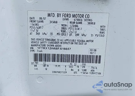 2008 Ford F-150 Fx2/Stx/Xl/Xlt from USA, damaged, VIN 1FTRX12W68FA16657